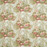 Fabric swatch of a green and pink floral bouquet design fabric for curtains and upholstery
