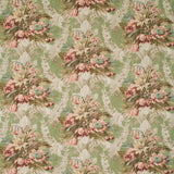 Fabric swatch of a green and pink floral bouquet design fabric for curtains and upholstery