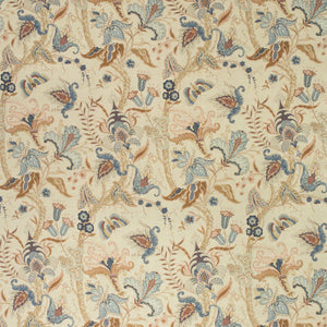 Fabric swatch of a cream fabric with a stylised floral design