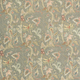 Fabric swatch of  grey fabric with stylised floral design