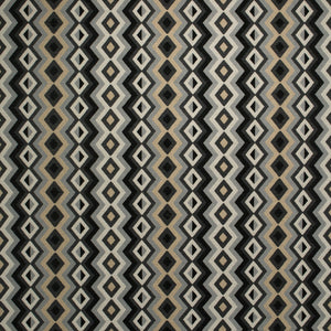 Fabric swatch of a black and white fabric for curtains and upholstery with geometric Navajo inspired design