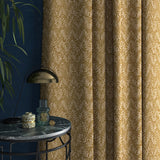 Curtain in a jacquard weave fabric in yellow and neutral colours
