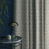 Curtain in a jacquard weave fabric in light blue and neutral colours