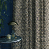 Curtain in a jacquard weave fabric in dark grey and neutral colours