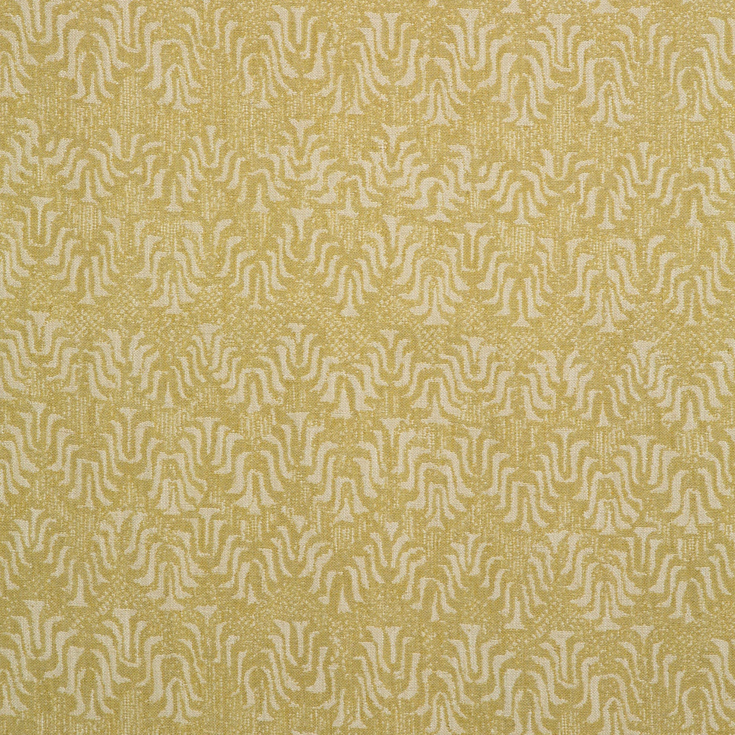 Fabric swatch of a yellow and neutral jacquard weave fabric for curtains and upholstery