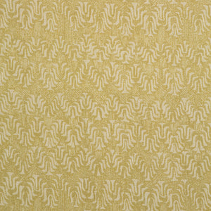 Fabric swatch of a yellow and neutral jacquard weave fabric for curtains and upholstery