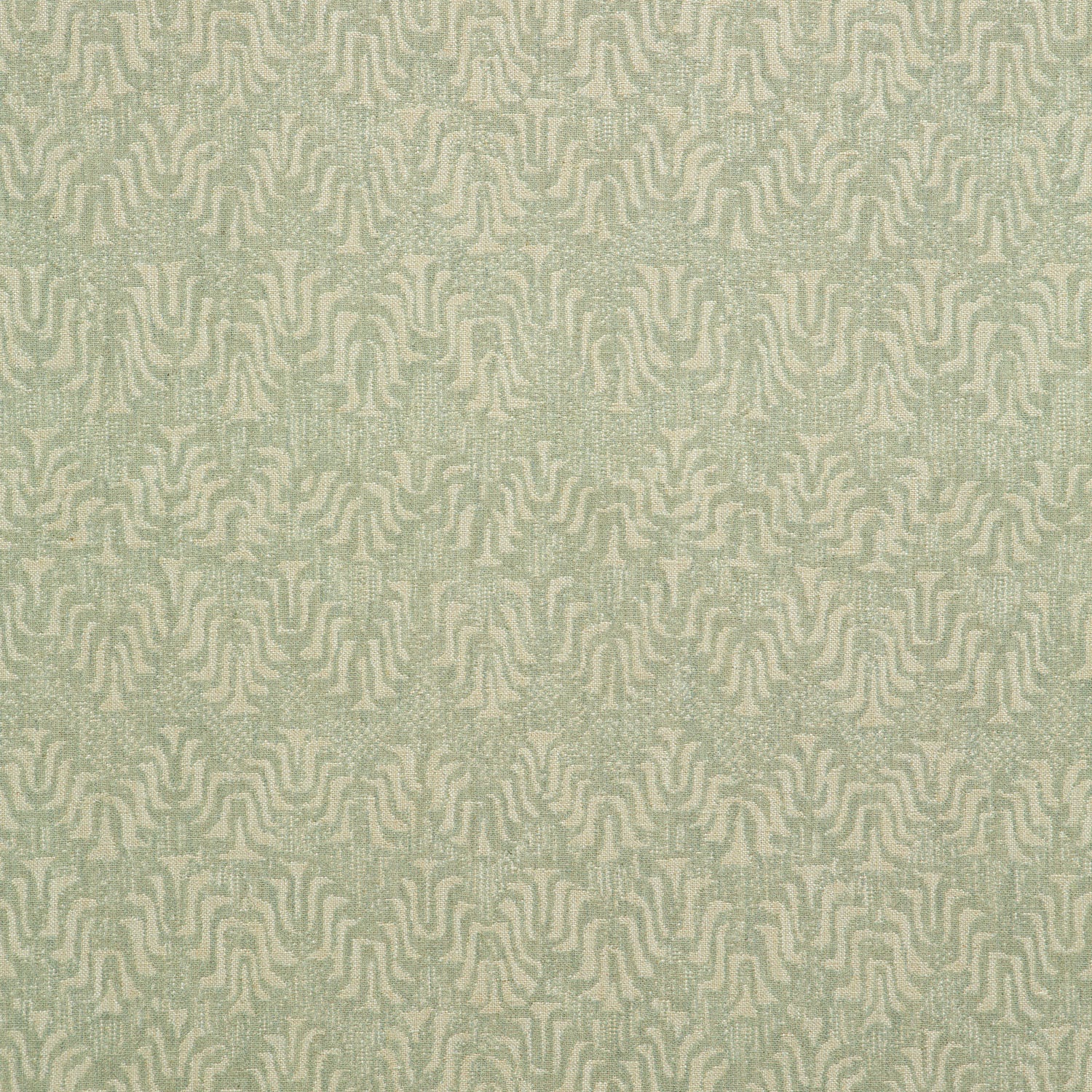 Fabric swatch of a light turquoise and neutral jacquard weave fabric for curtains and upholstery