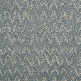 Fabric swatch of a blue and neutral jacquard weave fabric for curtains and upholstery
