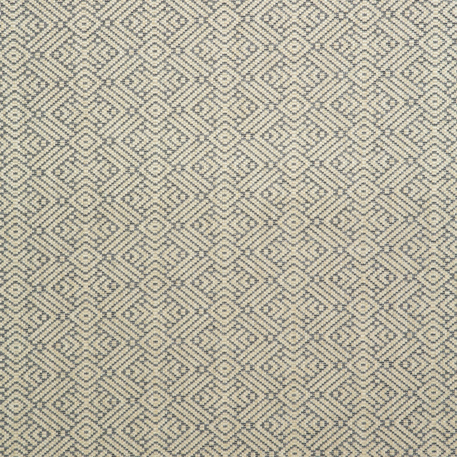 Fabric swatch of a grey and neutral geometric weave fabric for curtains and upholstery