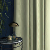 Curtain in a duck egg blue herringbone fabric