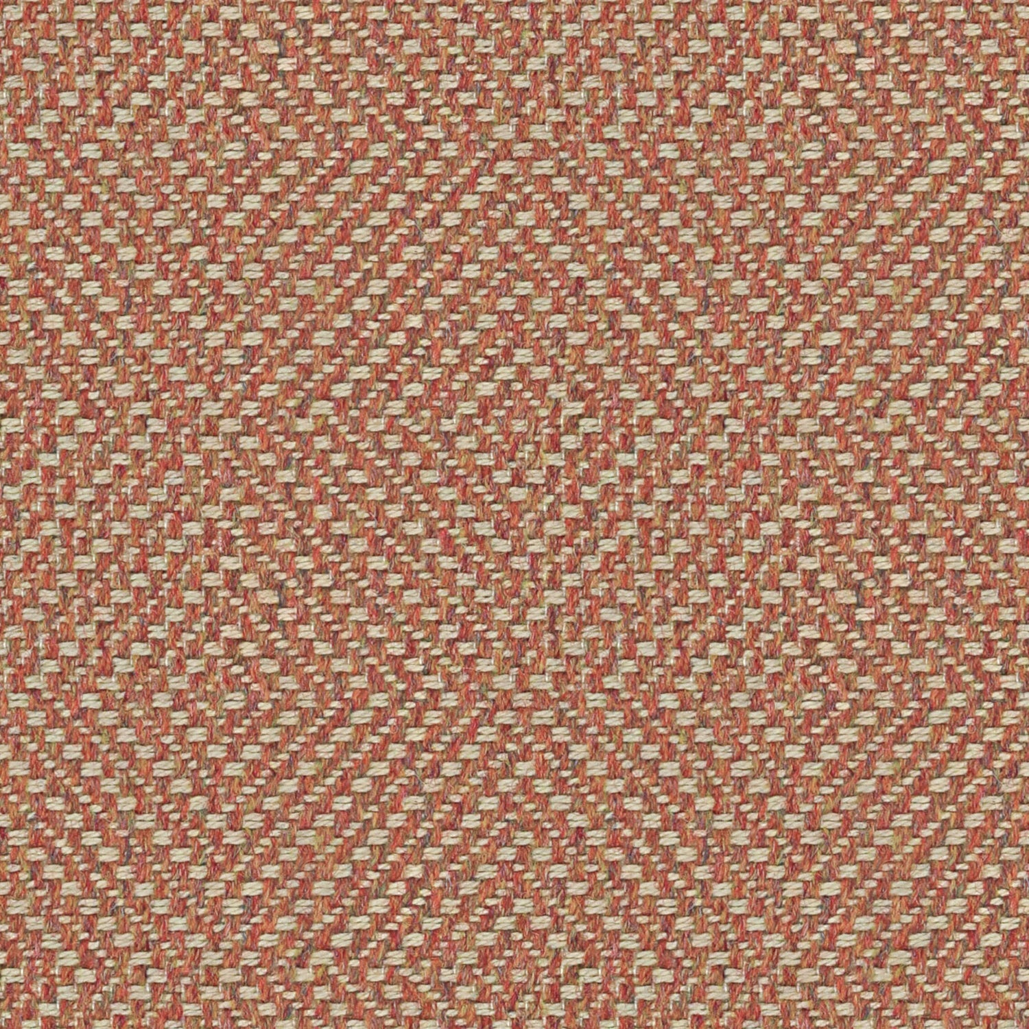 Terracotta fabric suitable for curtains and upholstery with a light neutral woven geometric design