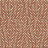 Terracotta fabric suitable for curtains and upholstery with a light neutral woven geometric design