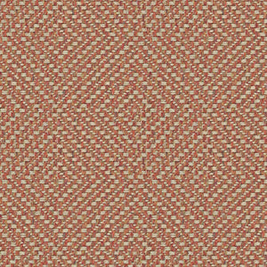 Terracotta fabric suitable for curtains and upholstery with a light neutral woven geometric design
