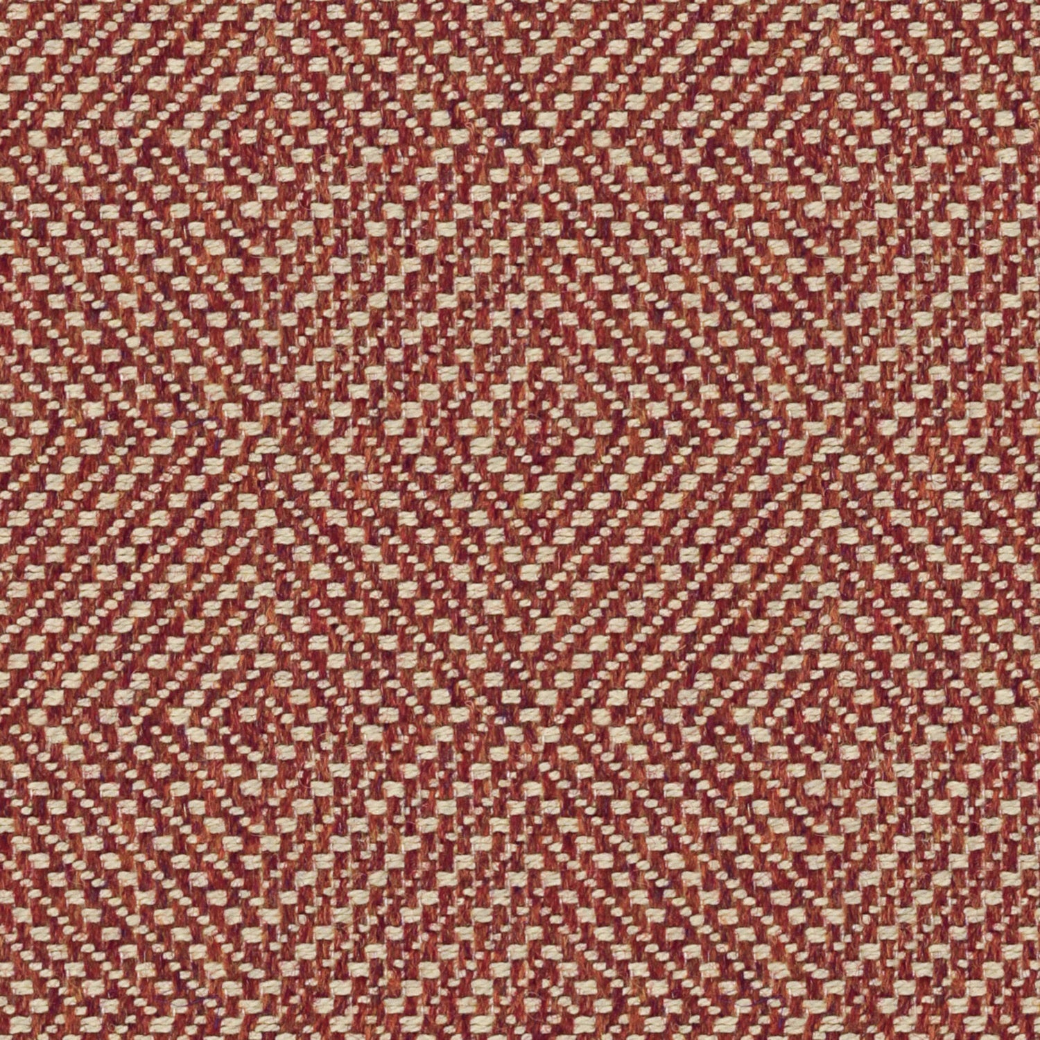 Burnt orange fabric suitable for curtains and upholstery with a light woven neutral geometric design