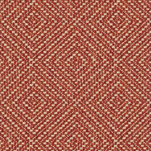 Terracotta coloured fabric suitable for curtains and upholstery with a light woven neutral geometric design