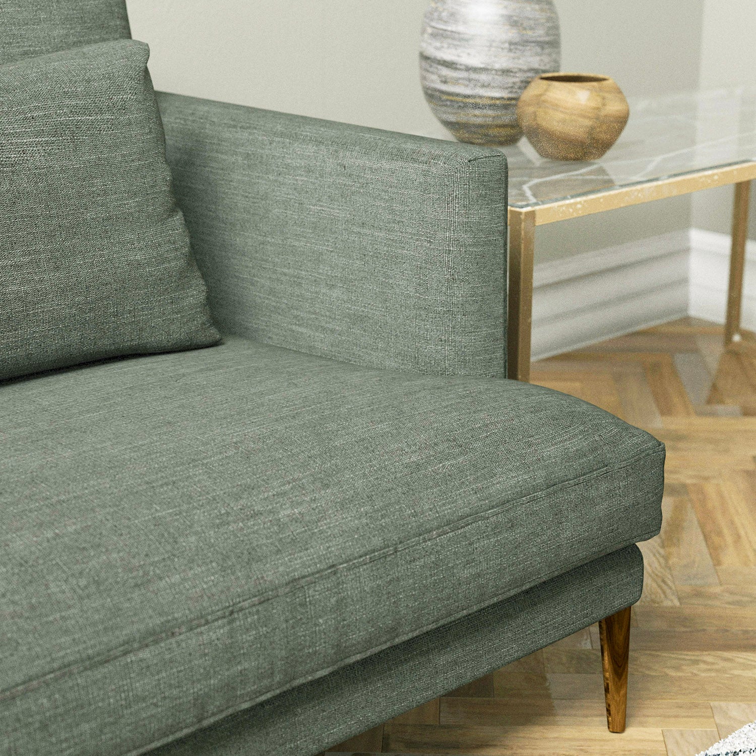 Sofa in a grey linen mix upholstery fabric