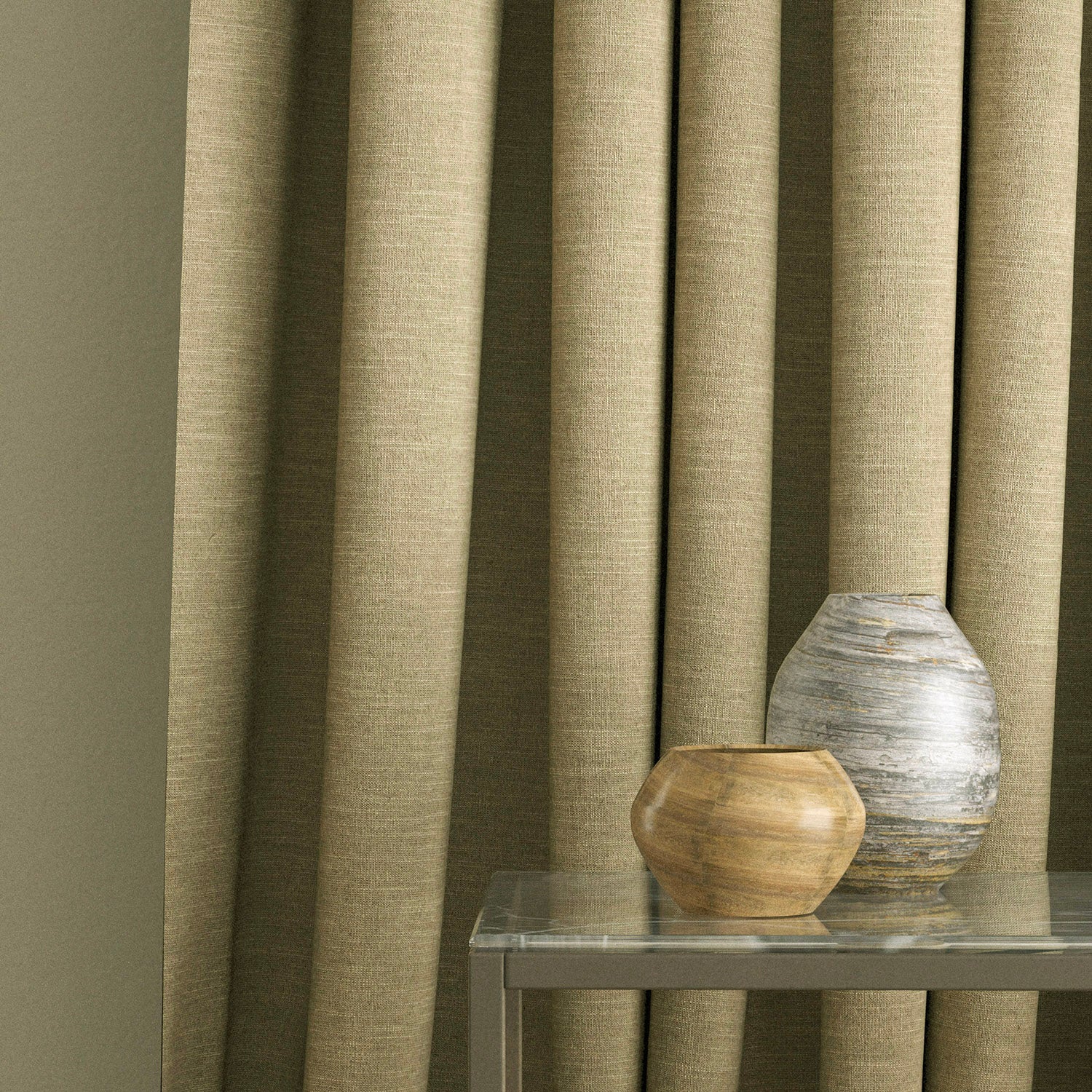 Curtains in a golden beige linen mix fabric