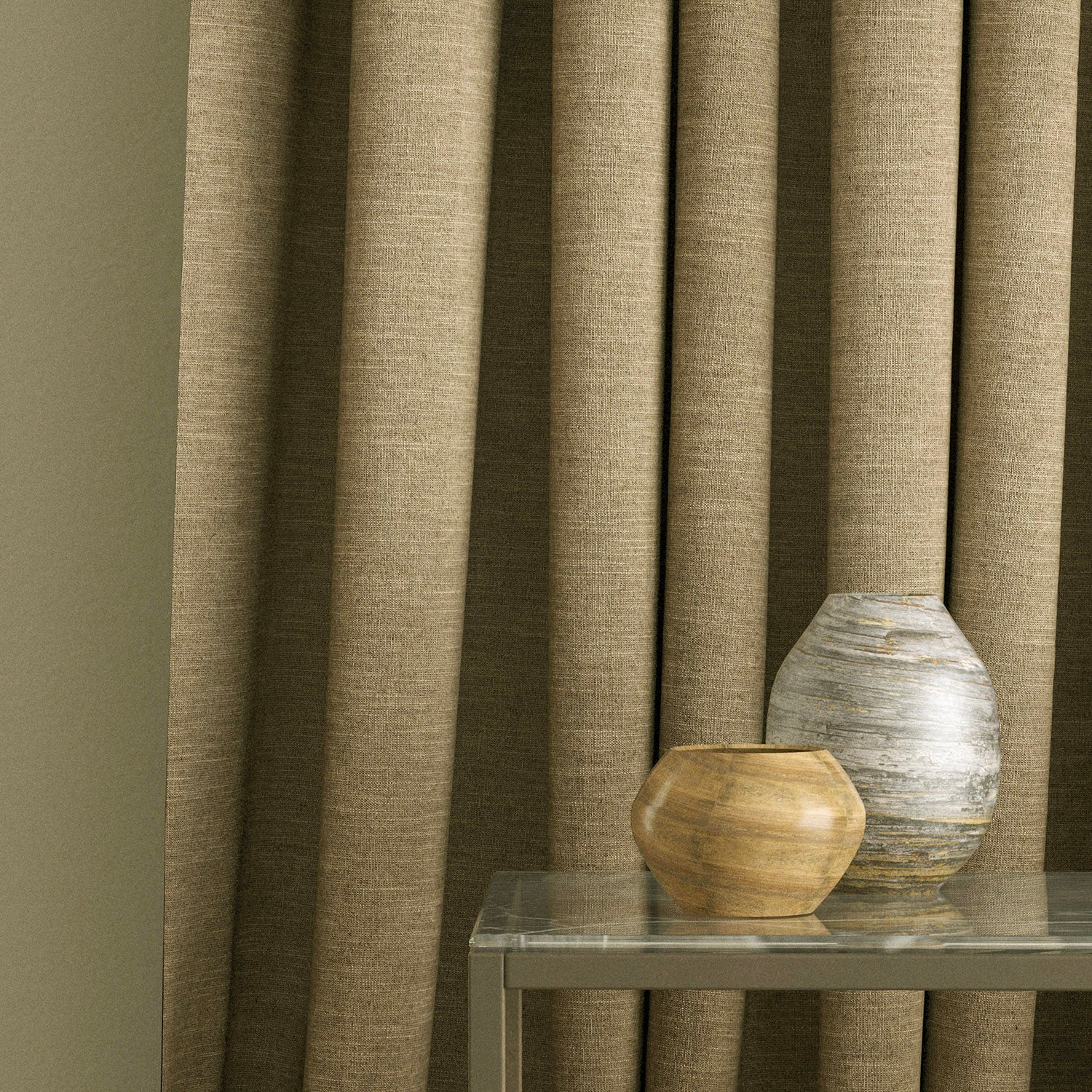 Curtain in a plain brown linen blend fabric