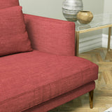 Sofa upholstered in a berry linen blend fabric