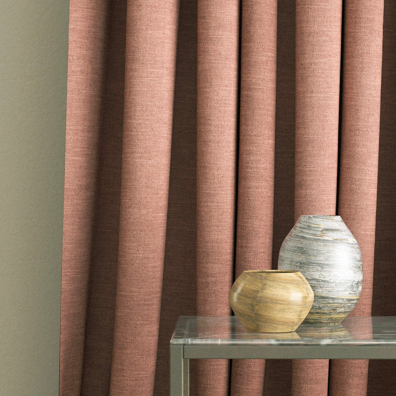 Curtain in a linen blend blush pink fabric