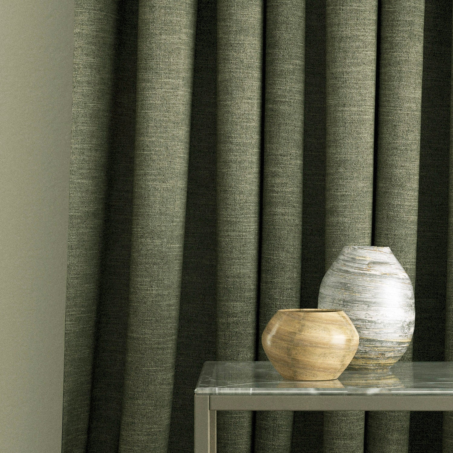 Curtains in a dark grey linen blend fabric