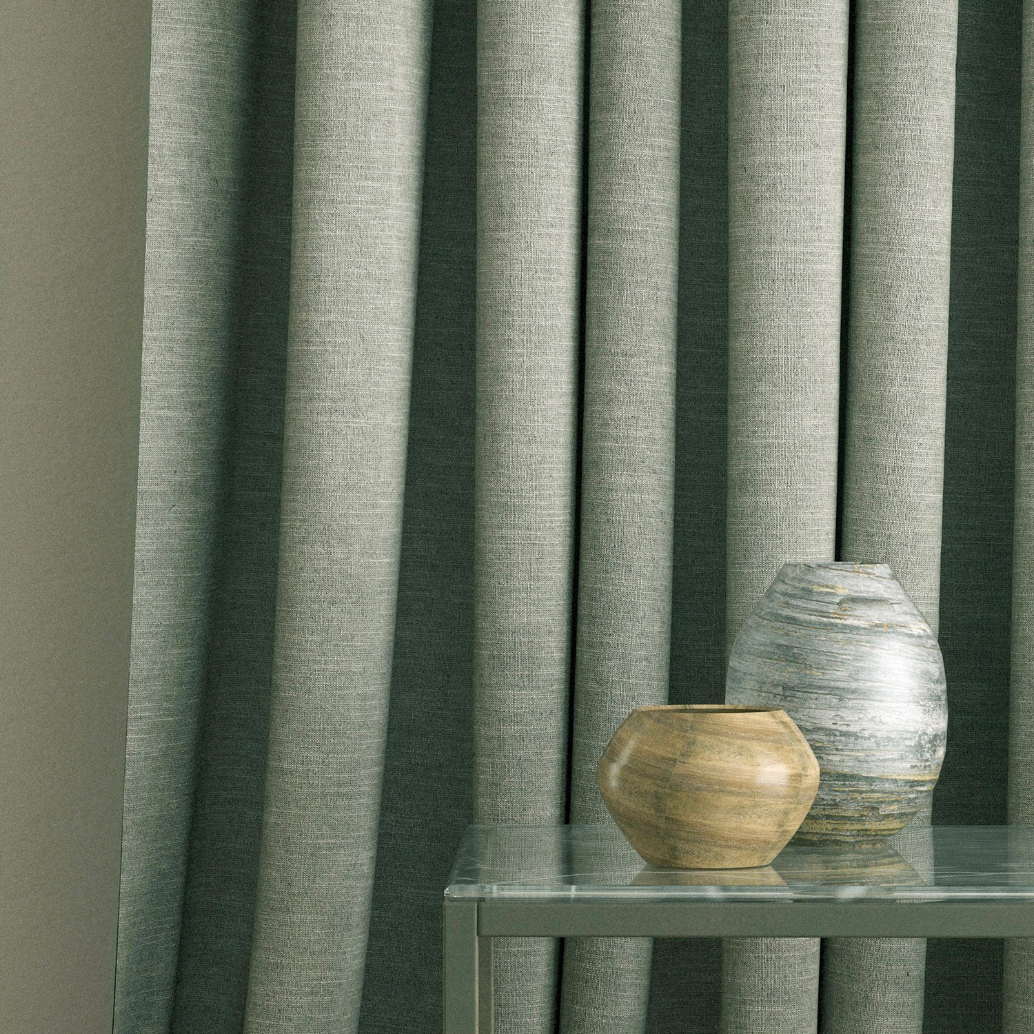 Curtains in a light grey linen mix fabric