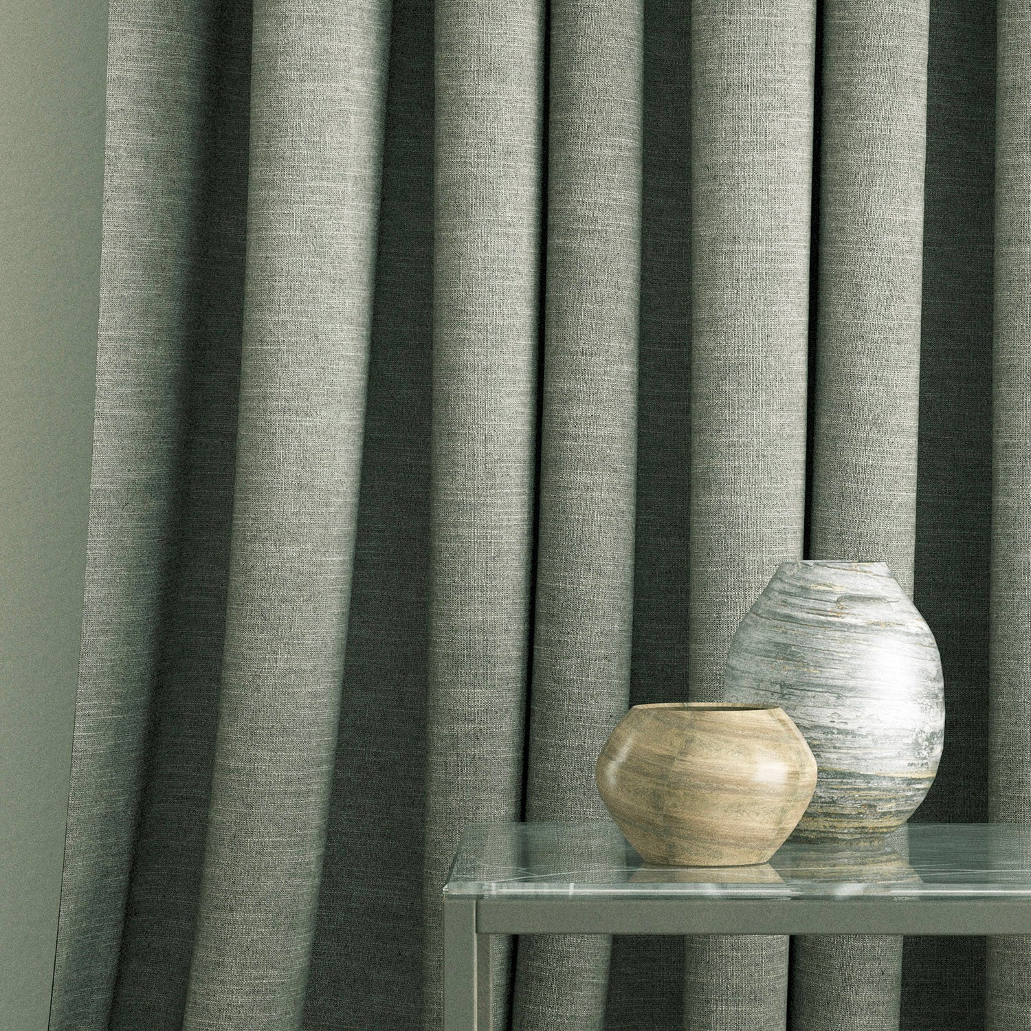 Curtain in a grey linen blend fabric
