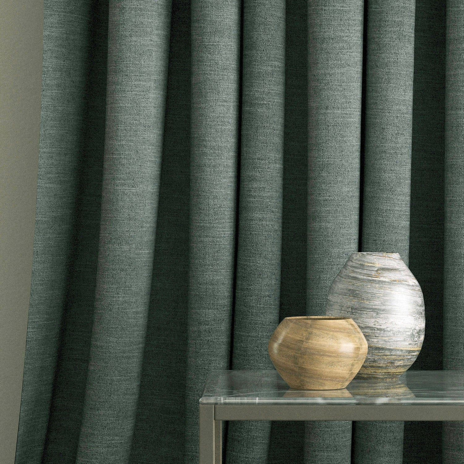 Curtain in a dark grey linen mix fabric