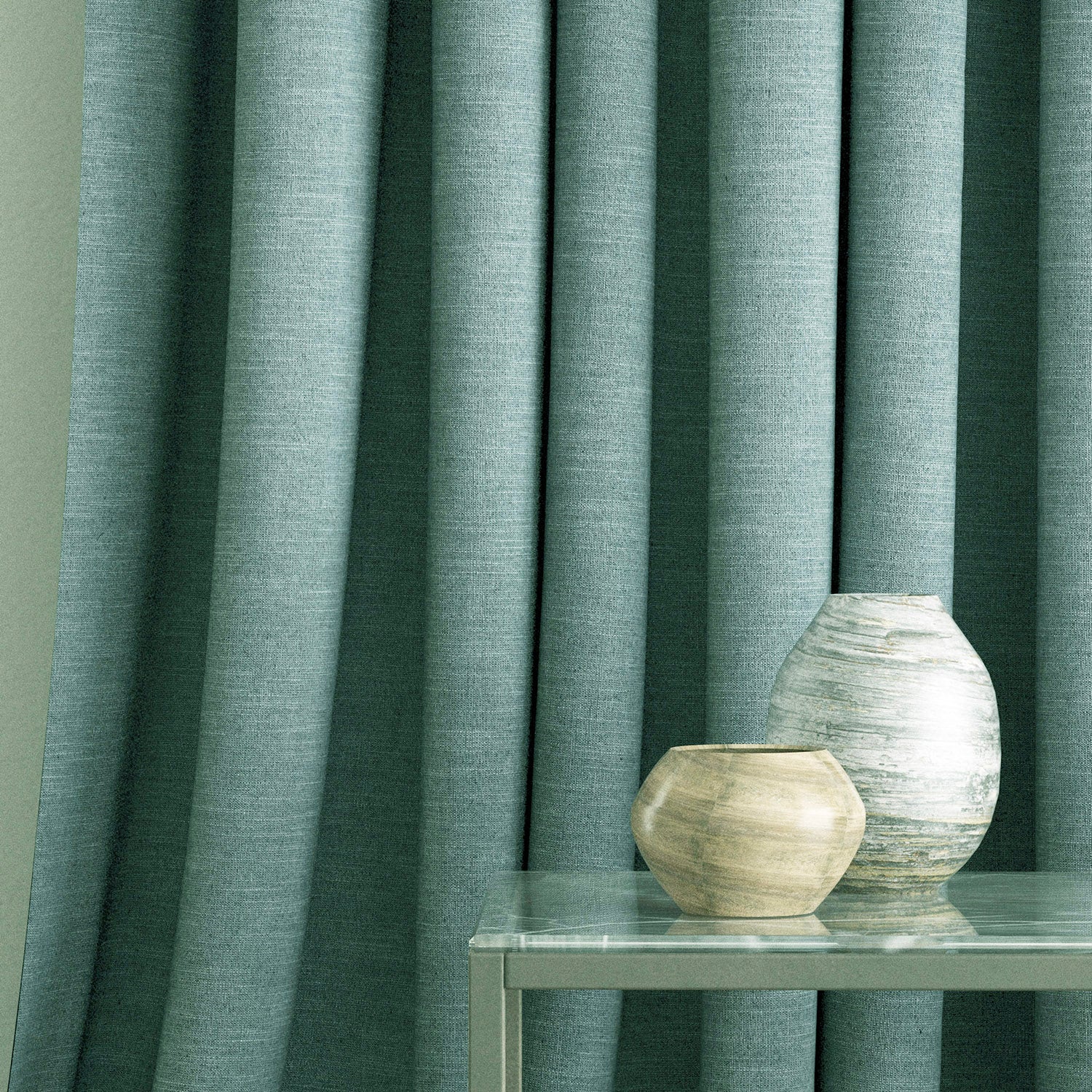 Blue curtain in a linen mix fabric