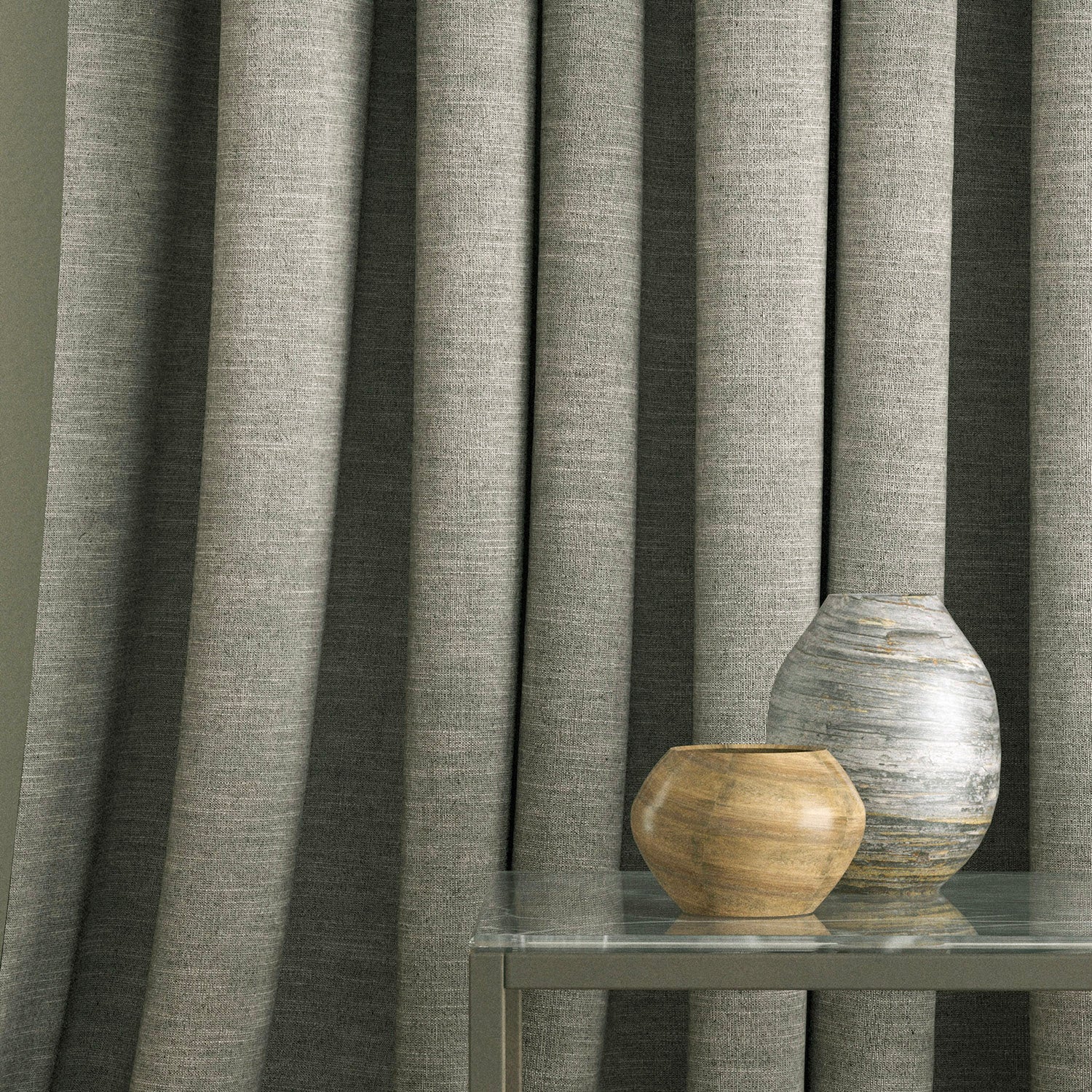 Curtain in a grey linen mix fabric