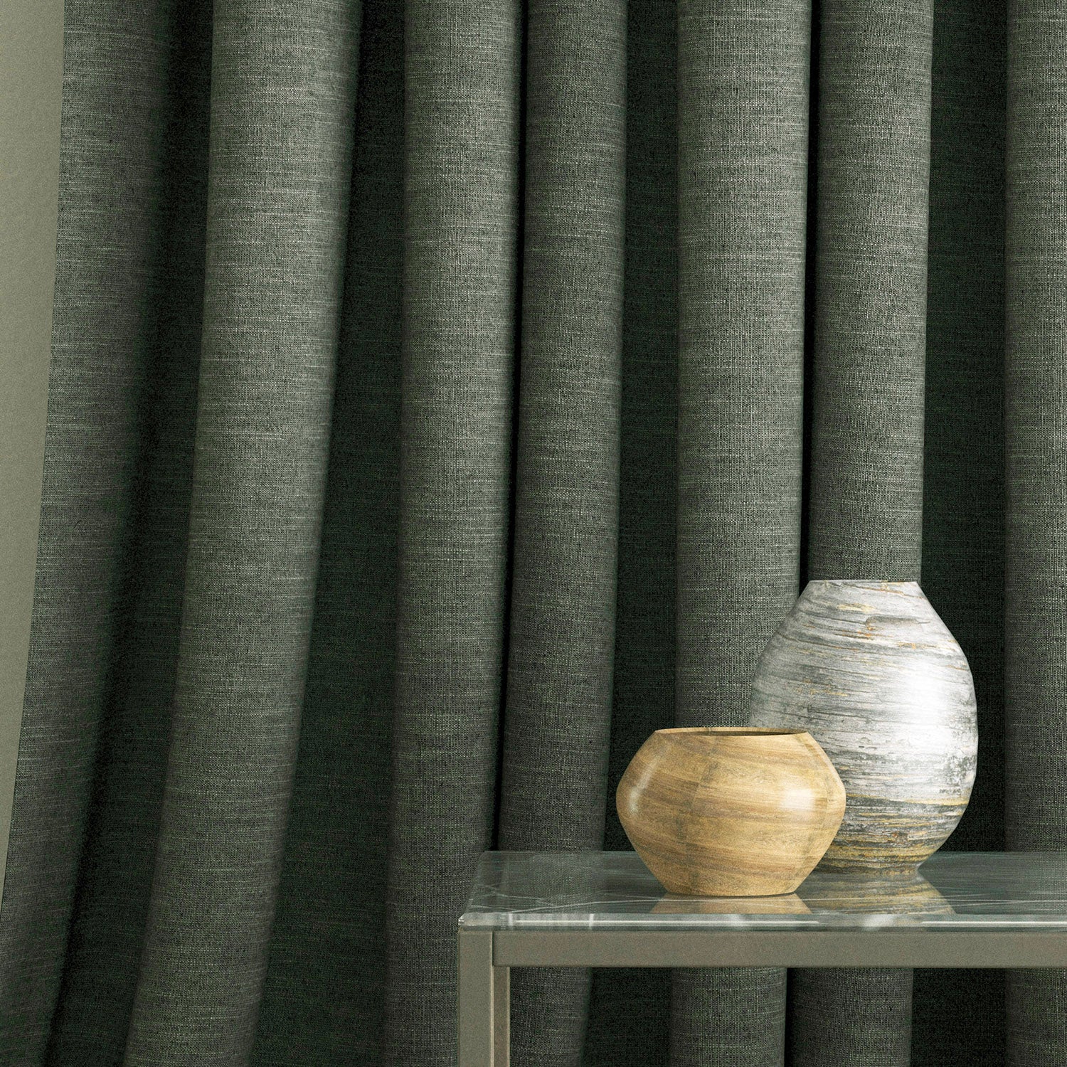 Charcoal dark grey curtain in a linen mix fabric