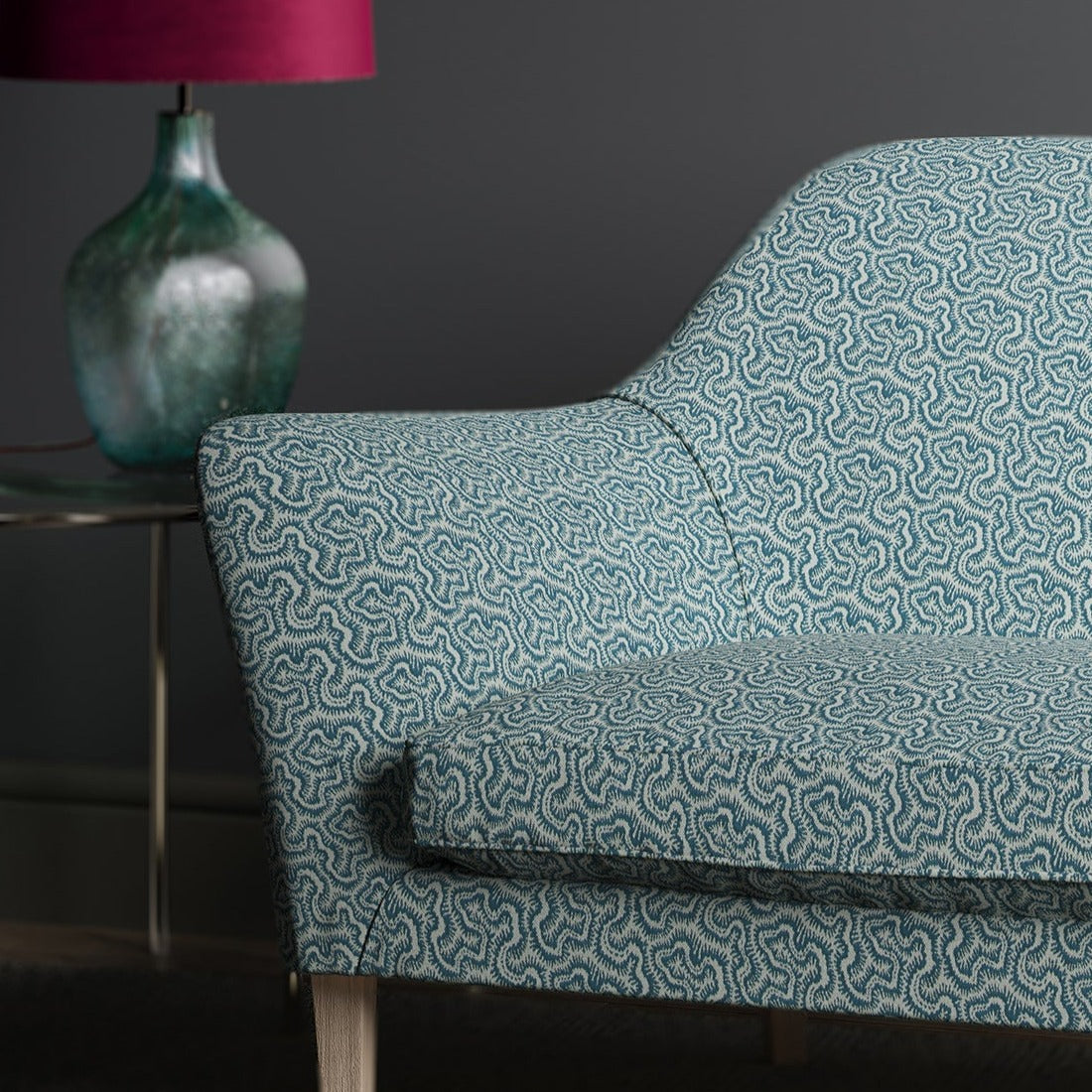 Sofa in design name Polka, colourway Cobalt from Tango Weaves.