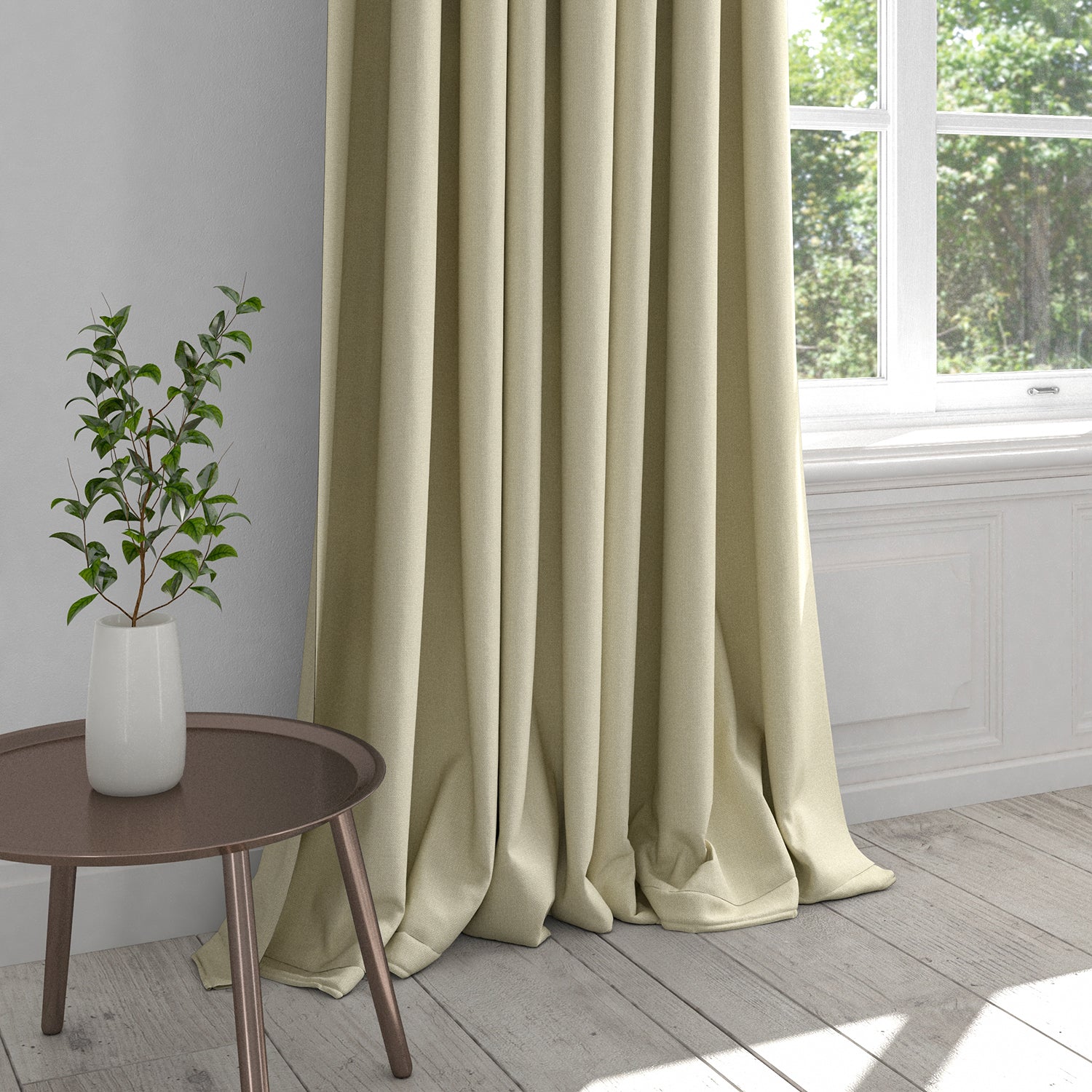 Curtain in a white plain cotton fabric with a stain resistant finish
