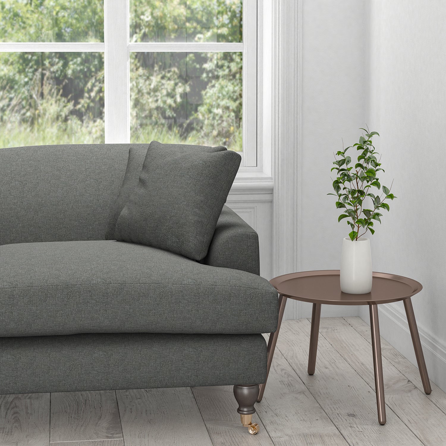 Sofa in a dark grey plain cotton upholstery fabric with a stain resistant finish