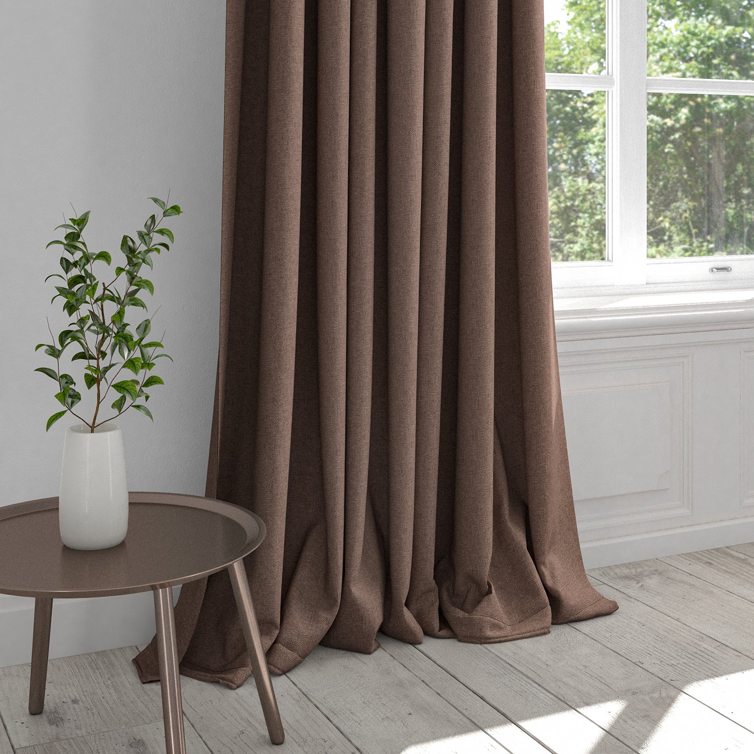 Curtain in a plain mauve washable cotton fabric