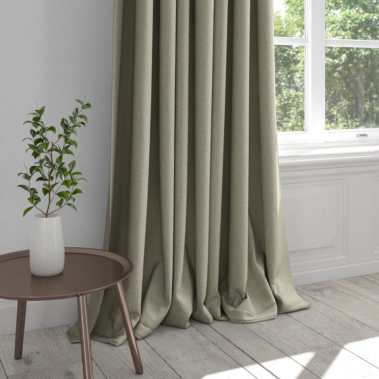 Curtain in a stone coloured washable cotton fabric