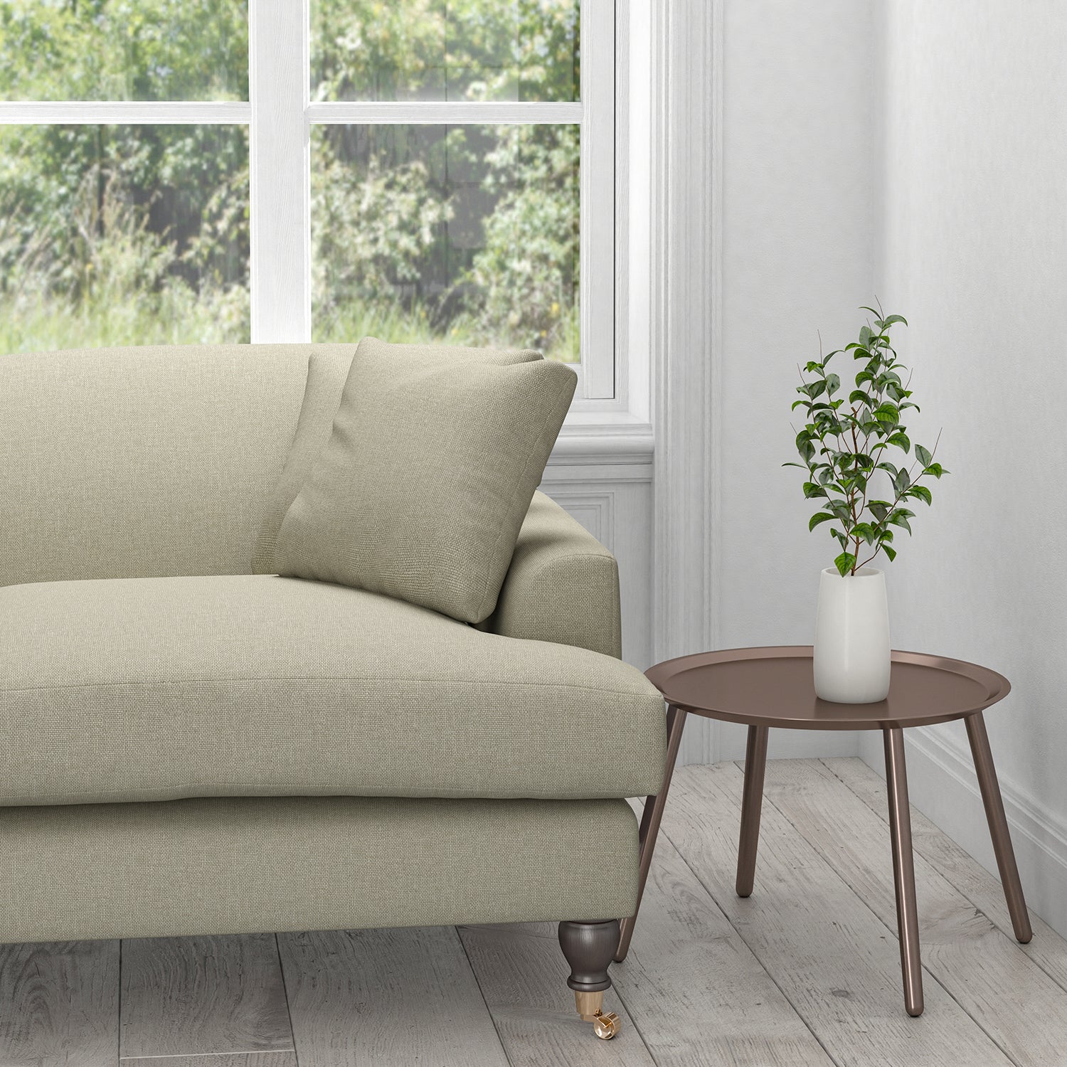 Sofa in a stone coloured washable furnishing fabric