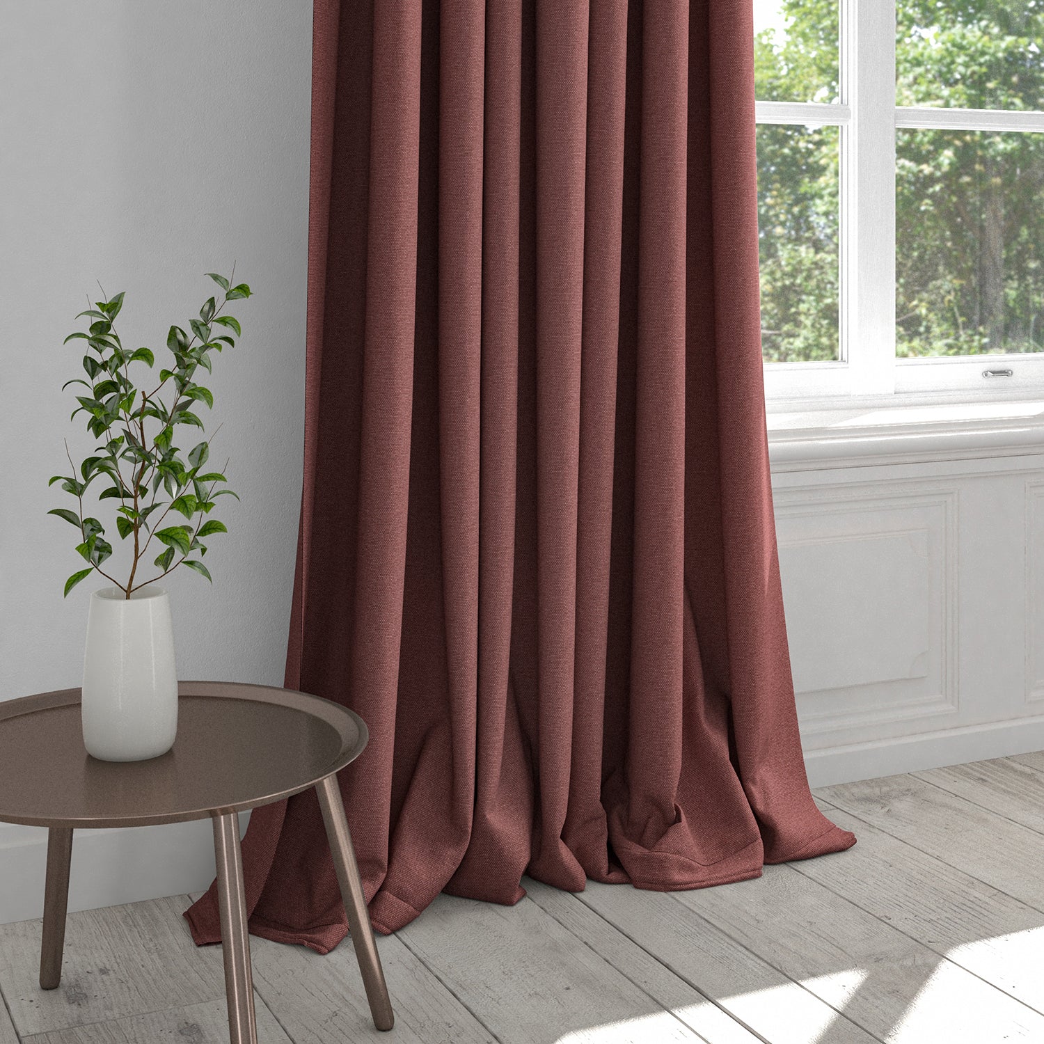 Curtain in a berry red plain washable cotton fabric