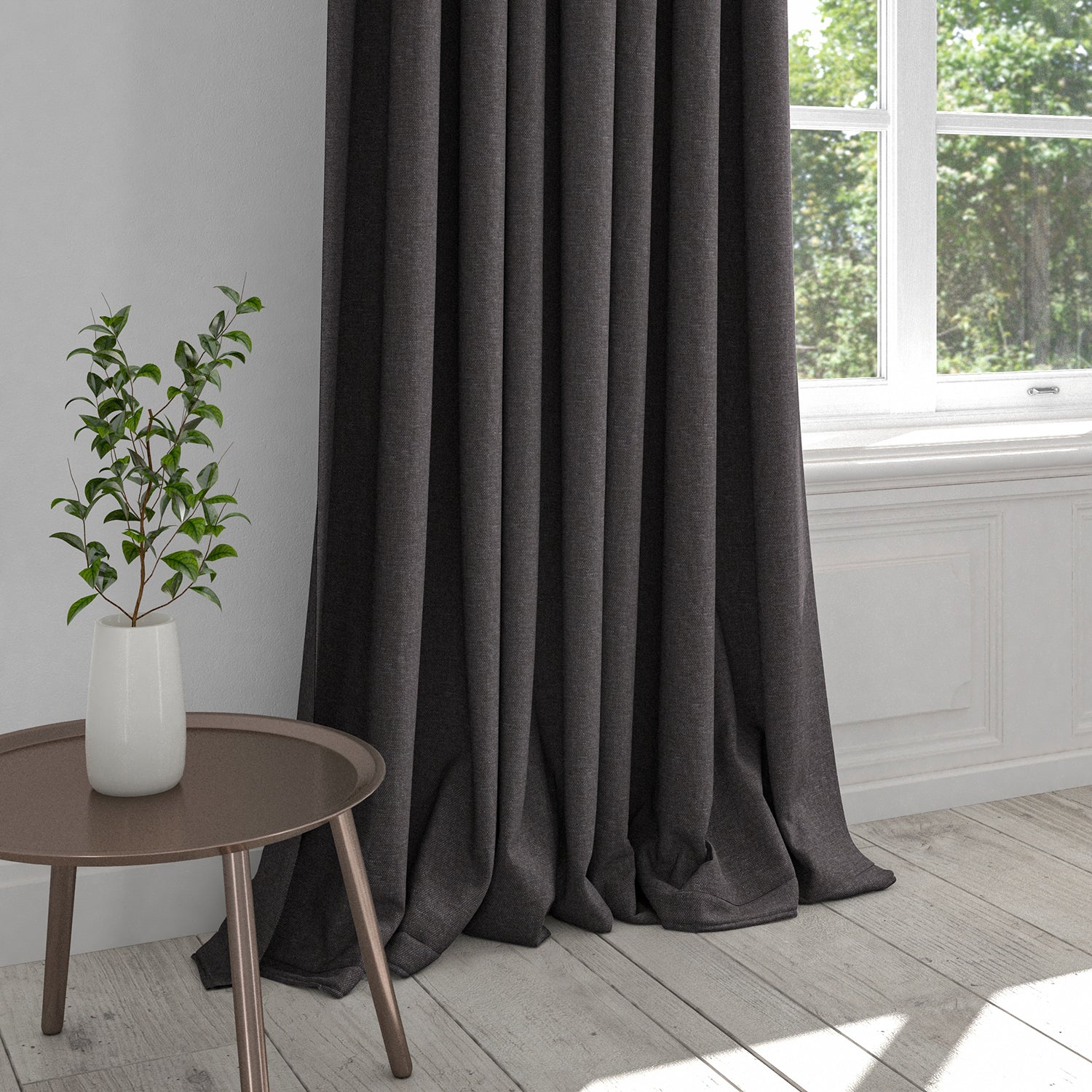 Curtain in a deep purple plain cotton washable fabric