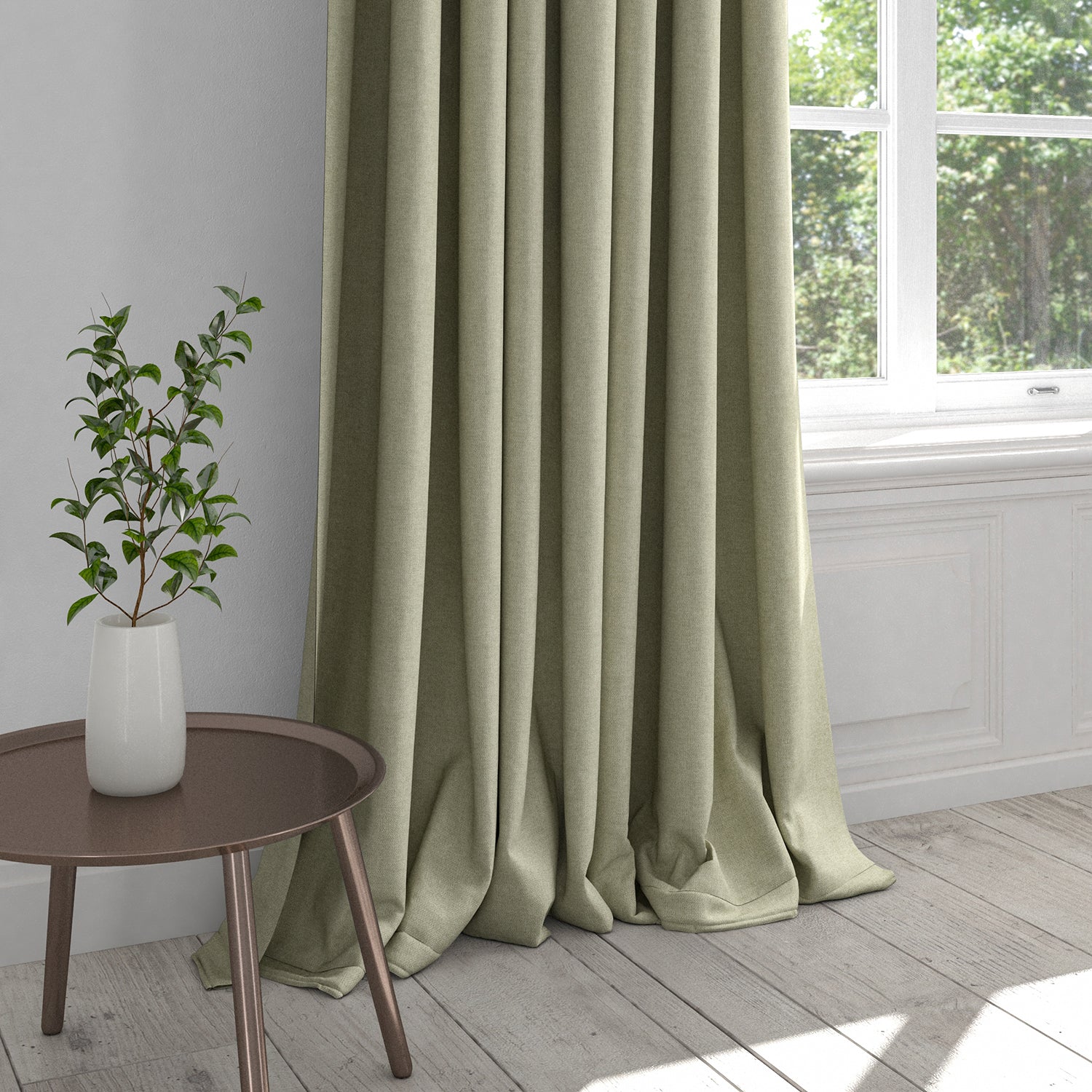 Curtain in a plain cream cotton washable fabric