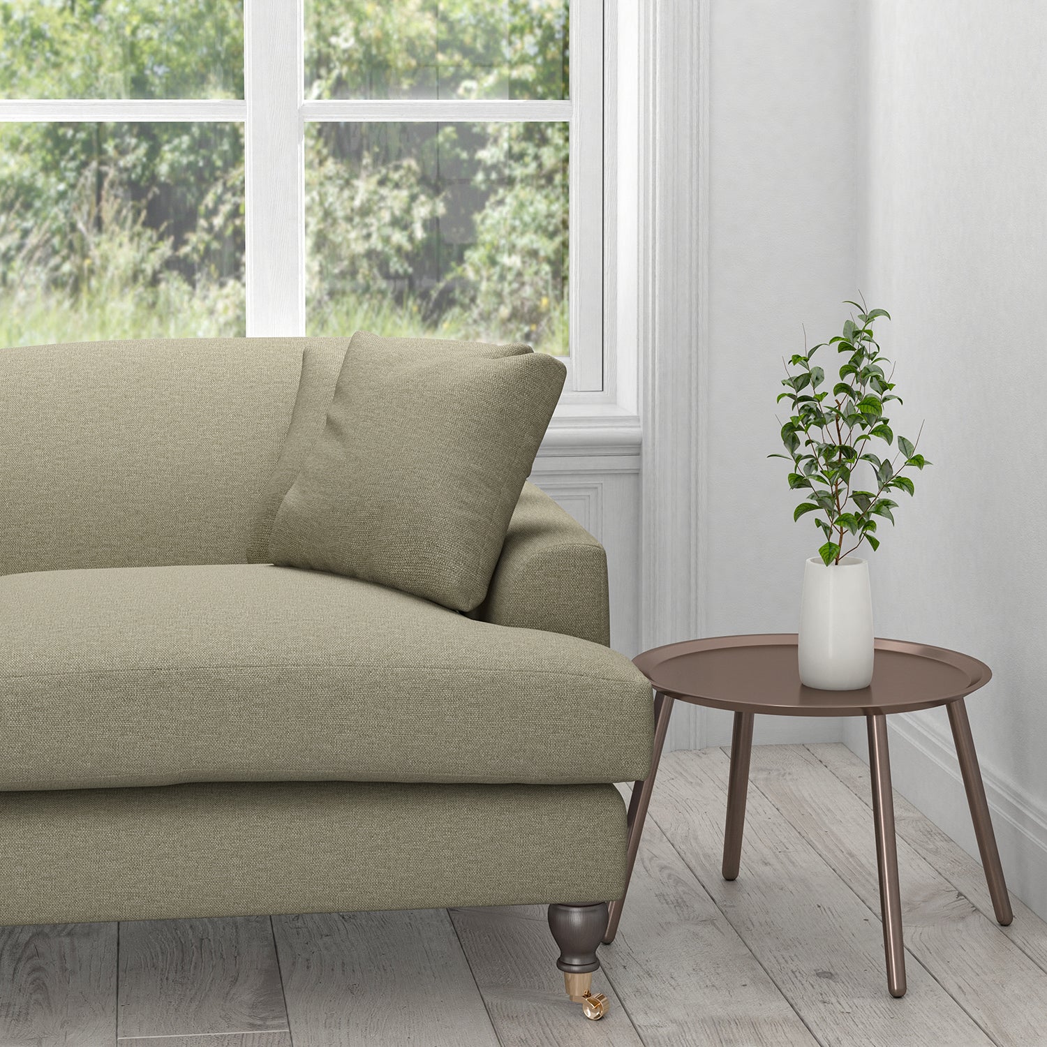 Sofa in a taupe cotton plain upholstery fabric