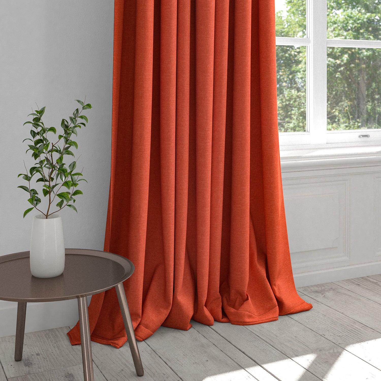 Curtain in a orange plain cotton washable fabric