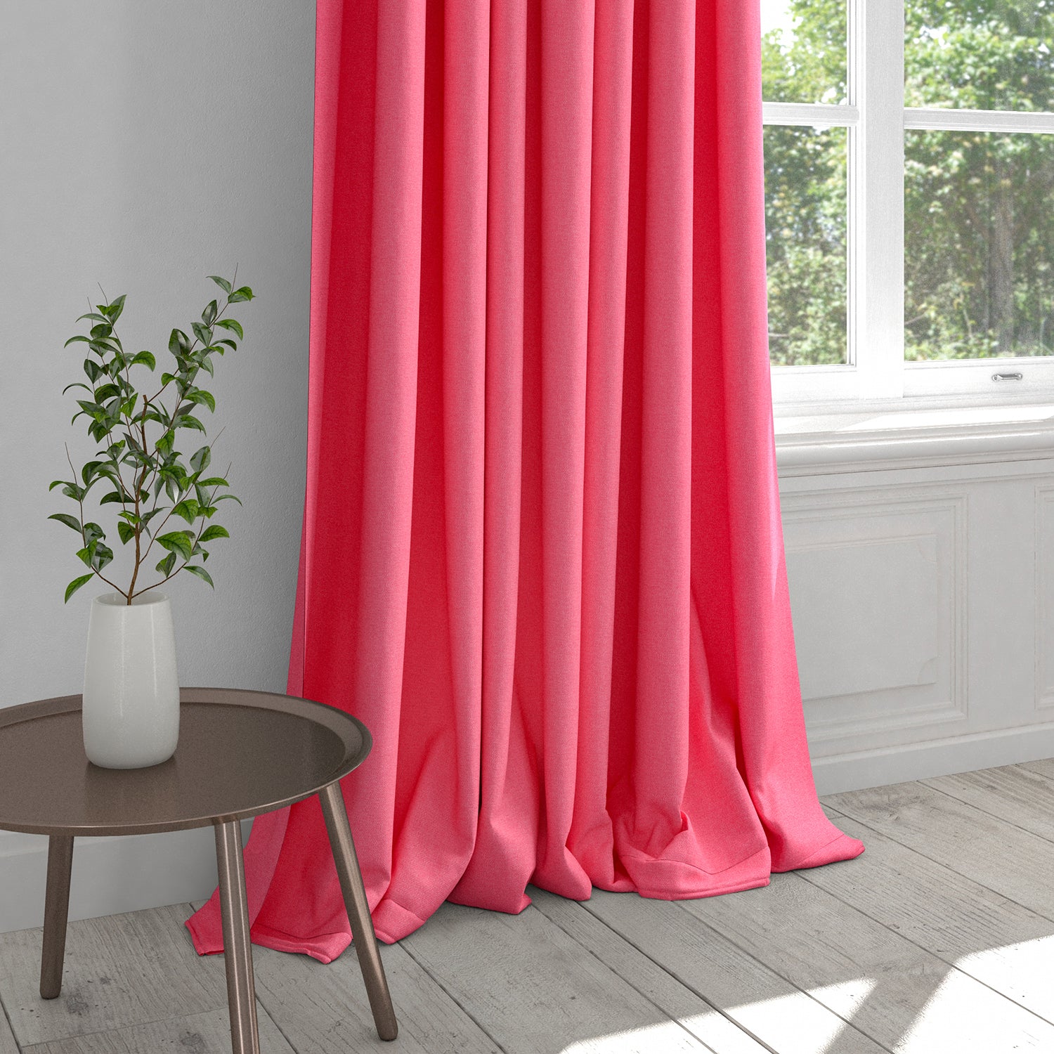 Curtain in a candy pink plain cotton fabric