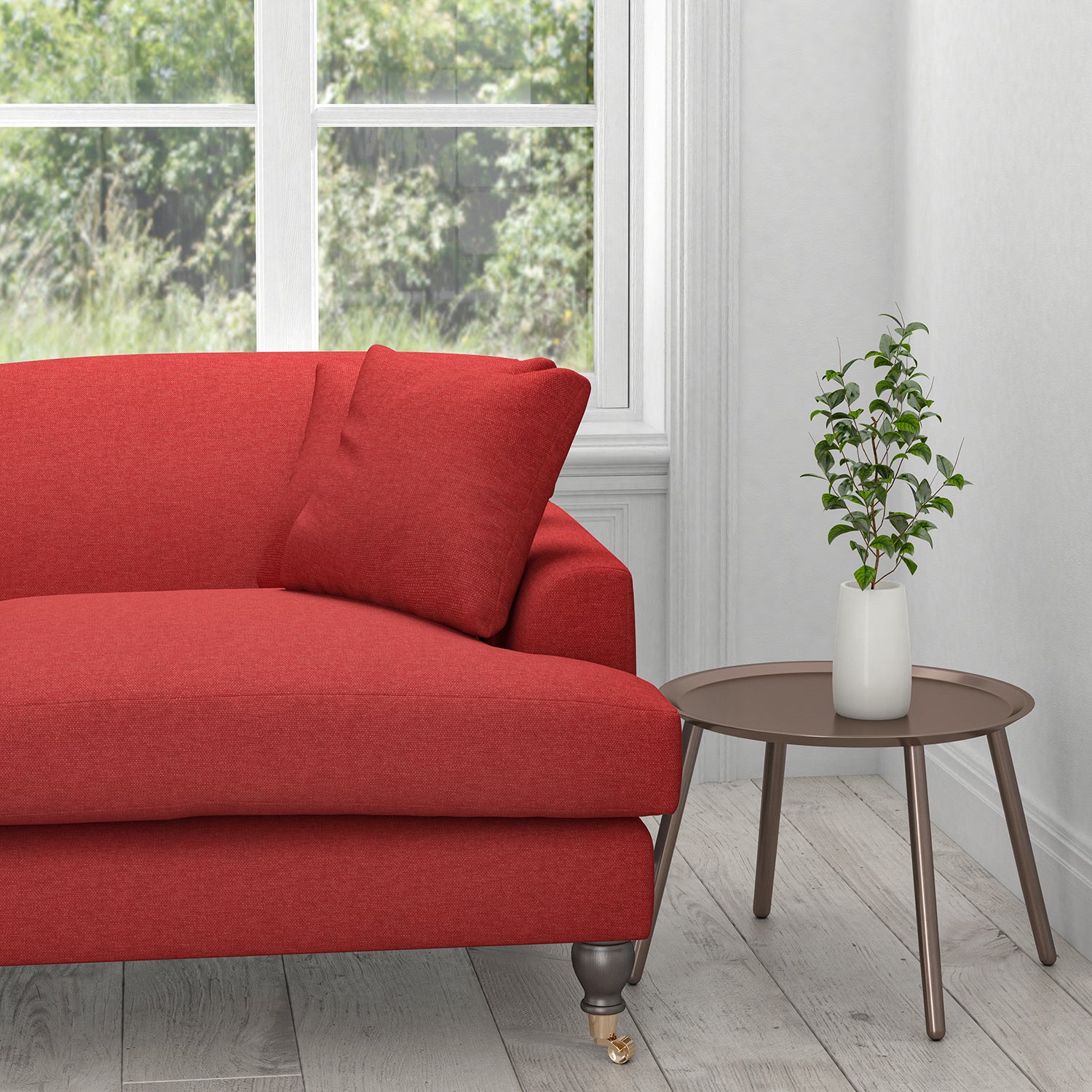 Sofa in a plain red cotton upholstery fabric for contract and domestic use
