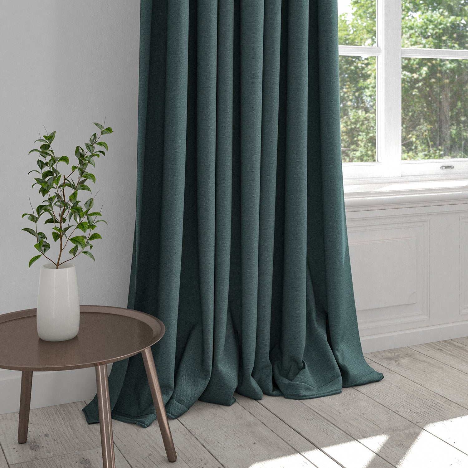 Curtain in a dark blue plain cotton fabric