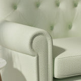 Sofa upholstered in a green Scandi-style semi-plain upholstery fabric with a stain resistant finish