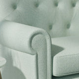 Sofa upholstered in a light blue Scandi-style semi-plain upholstery fabric with a stain resistant finish