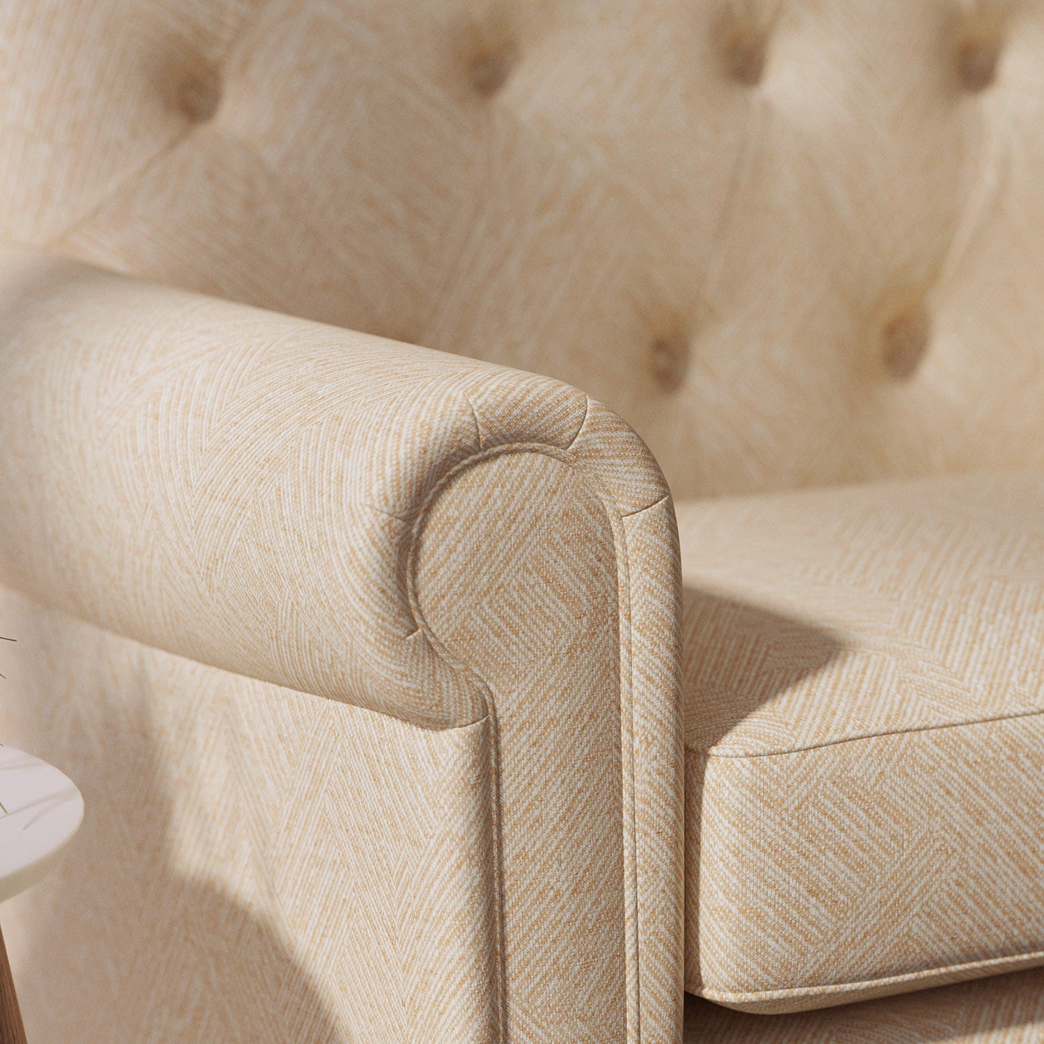 Sofa upholstered in a orange Scandi-style semi-plain upholstery fabric with a stain resistant finish