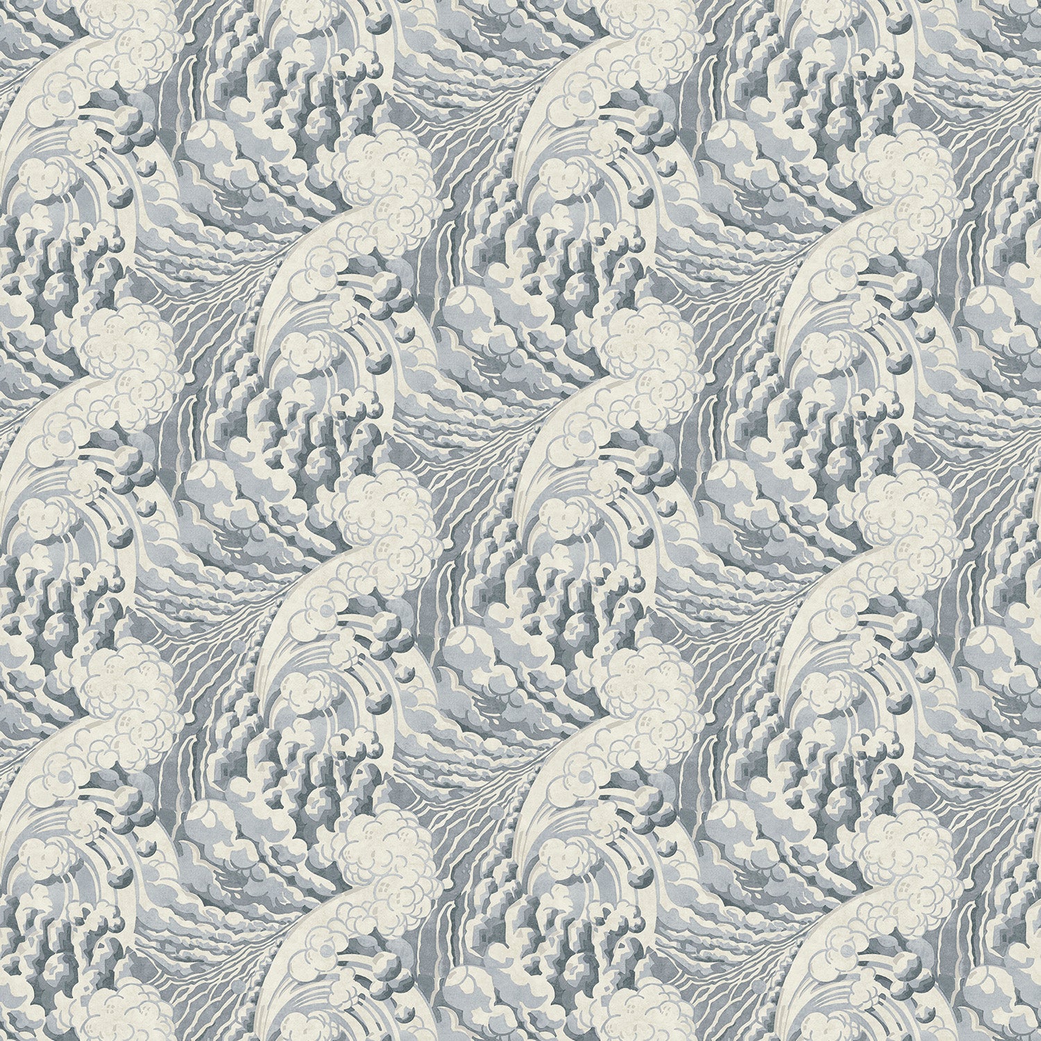 Fabric swatch of a grey velvet fabric with wave design, suitable for curtains and upholstery and with a stain resistant finish