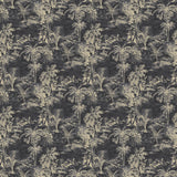 Printed velvet fabric swatch of a rich, tropical-style toile in slate.